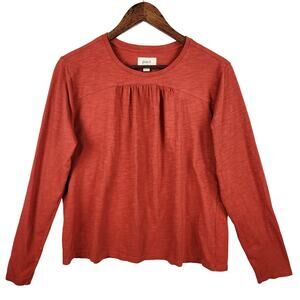 Pact Organic Cotton Relaxed Slub Gathered Long Slv Top Women’s SZ M Burnt Orange